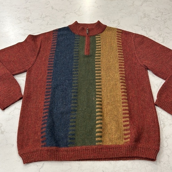 Peru Etnice 1/4 Zip Sweater Mens Size Large 100% Alpaca Striped Long Sleeve - Picture 15 of 16